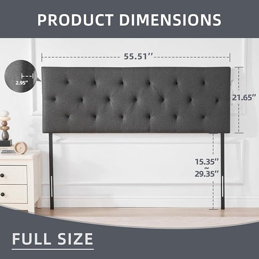 Linen Headboard Full Size, Adjustable Height Headboard 37-51 in, Dark Gray | Diamond Tufting Solid Wood Full XL Headboards Only, Durable Metal Legs, Upholstered Full Head Board Bed Frame, Modern Fabric