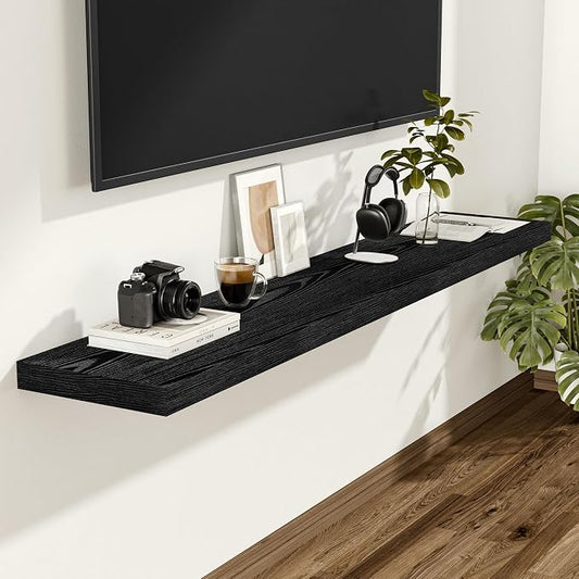 Vivelove Black Floating Shelves for Wall 48 Inches Wide, 12" Deep Wall Shelves for Bedroom, Bathroom, Living Room, Kitchen, Office, Home Decor Shelf with Invisible Brackets, 48X12X1.5 Set of 2