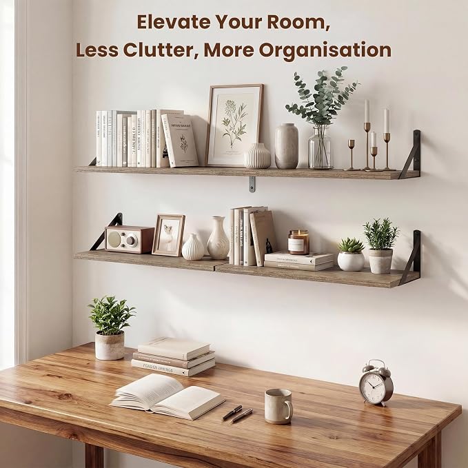 Axeman 36 Inch Floating Shelves | 8 Inch Deep Grey Wall Shelves Set of 2 | 36''W x 8''D Rustic Grey Wood Shelves for Bathroom Living Room Bedroom Kitchen