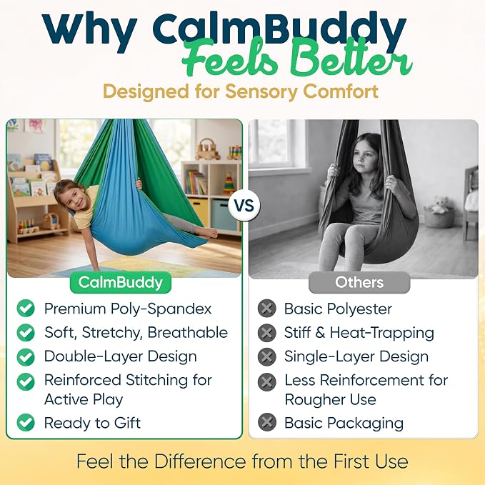 Sensory Swing for Kids Indoor Outdoor - Calming Cocoon Therapy Swing, Holds 300lbs - Hug-Like Sensory Hammock with 360° Swivel Hardware for Autism, ADHD, SPD Support