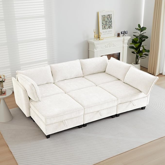 ORRD 3 Piece Modular Sectional Sofa Set, Convertible Couch with Storage, Sofa Modular for Living Room, Office (Beige)