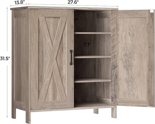 Homleke Farmhouse Shoe Cabinet with 2 Barn Doors & Wood Legs, 5-Tier Shoe Storage Cabinet with 3 Adjustable Shelves, Tall Shoe Rack Organizer for Closet, Shoe Organizer for Entryway, Hallway, Greige