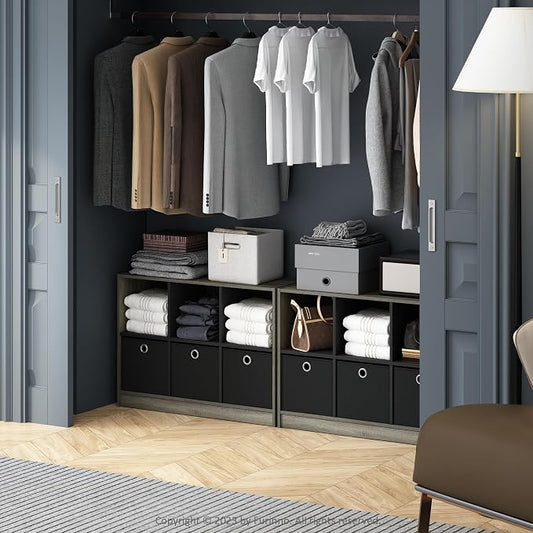Furinno Cubic Closet Organizers and Storage, 6-Cube Closet Organizer with Bins, Open Shelf Storage, for Wardrobe, Bedroom, Living Room, French Oak/Black
