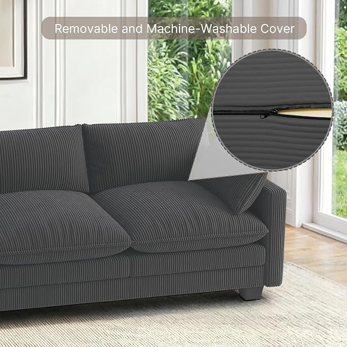 Gizoon 75'' Loveseat with Ottoman for Small Space L Shaped Cloud Coucher with Deep Seats, 2 Seater Love Seat Sofa with Washable Corduroy Cover for Living Room Bedroom, Gray