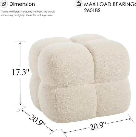 Zesthouse Square Pouf Ottomans Set of 2, Modern Backless Vanity Chair for Bedroom, Beige Linen Foot Rest for Couch, Upholstered Tufted Footstool, Poofy Fabric Ottoman Coffee Table for Living Room