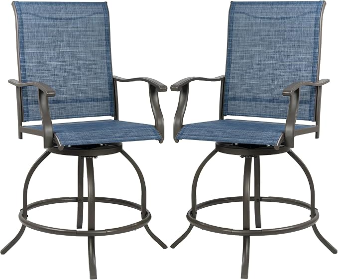 Kozyard Isabella Outdoor Swivel Bar Stools, Counter Height Patio Swivel Chairs with Textilene Seat, Outdoor Bar Height Chairs for Backyard, Bistro, Patio Bars, Navy Blue