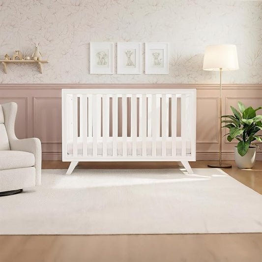Comfy Cubs Baby Crib for 0 to 3 Years - Adjustable Mattress Height, Natural Wooden Crib for Baby, Elegant Nursery Furniture - 80 lbs Capacity Nursery Bed, Designed in The US - All White