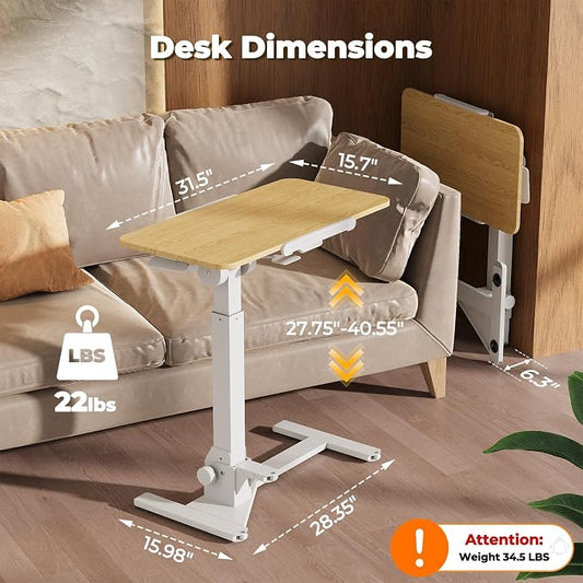 JOY worker Foldable Overbed Bedside Table, 180Β° Tiltable Mobile Standing Desk with Wheels, 31.5" Height Adjustable Rolling Laptop Desk for Home & Hospital Use, Easy Storage, Maple