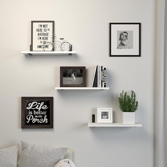 DOLLFIO Floating Shelves, 3 Sets Wall Wooden Shelves for Décor, Mounted Bathroom Shelf Storage, Book Wall, Bedroom, Living Room – White, HM02