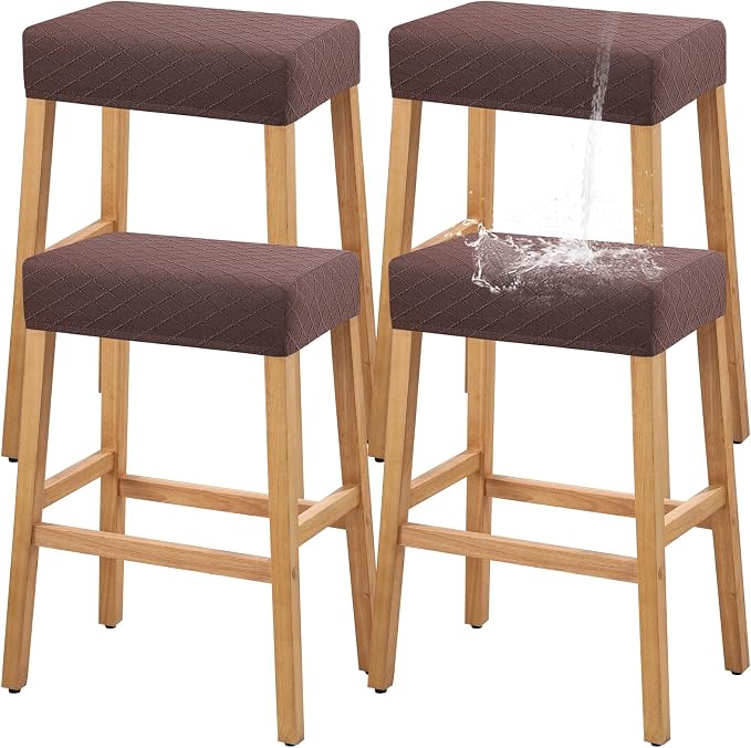 YISUN Stool Covers Rectangle - 4 Pack Stretch Waterproof Saddle Seat Cover Counter Bar Stools Bar Chairs Covers Kitchen Island Chairs Cushion Protector