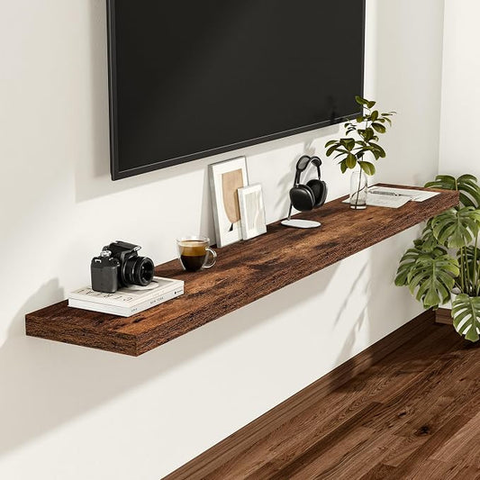 Vivelove 55x12 Floating Shelves, Deep Floating Shelves for Wall with Invisible Brackets, for Living Room Bedroom, Farmhouse Rustic Shelves Home Decor, Set of 2, Rustic Brown