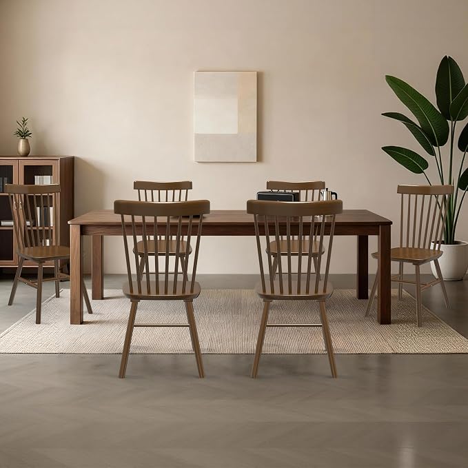 AreShark Windsor Dining Chairs, Farmhouse Wooden Dining Room Chairs, Solid Wood Kitchen Chairs with Spindle Back Set of 2, Walnut
