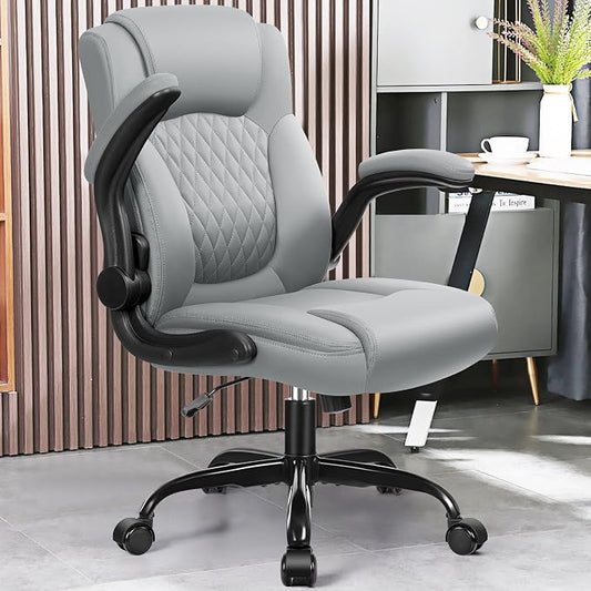 Leather Office Chair, PU Home Computer Desk Chairs with Ergonomic Back Support, 360°Swivel Free,Small Gaming Chair with Wheels and Adjustable Armrests, for Short People Use