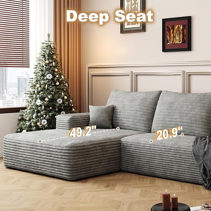AUGOP 108" Sectional Couches for Living Room Modern Modular Sofa with L-Shape Couchs Upholstered Boneless Couch Deep Seat Sectional Couch with Chaise (Grey, Left Facing Chaise+2Seaters)