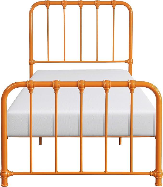 Lexicon Twin Metal Bed Frame, Platform Bed with Strong Metal Slat Support Under Bed Storage, Twin Bed Frame with Headboard, No Box Spring Needed, Easy Assembly, Twin, Orange