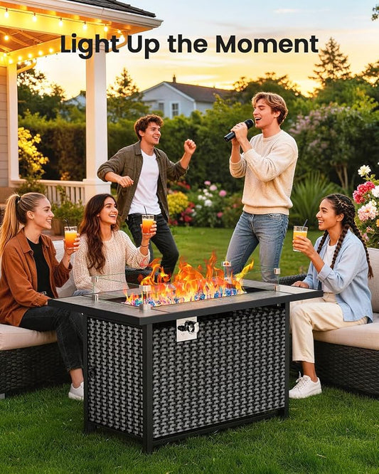 Ciays 43″ Fire Pit Table, Outdoor Propane Fire Pit Table with Premium Ceramic Tabletop, Glass Wind Guard, Lid, Glass Rock, 50,000 BTU CSA-Certified Gas Fire Pits for Outside Patio, Party, Deck