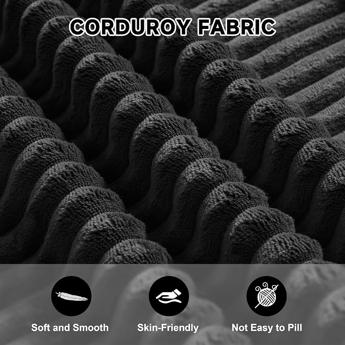 Weture 107.4" Cloud Couch Sectional, Modular Sofa with Deep Seat, Plush Corduroy L Shaped Boneless Couch, Convertible Sectional Couches for Living Room, 4Seat, Black