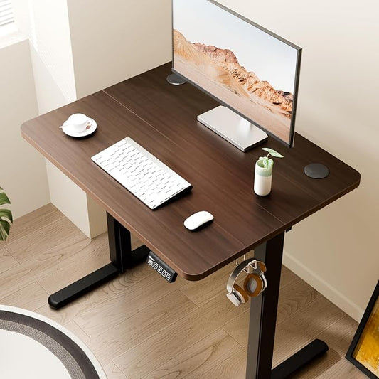 ERGOMAKER Electric Standing Desk, 31.5" x 23.6" Height Adjustable Sit Stand Desk with Splice Board for Home Office, Computer Desk Memory Preset (Black Frame, Walnut Desktop)