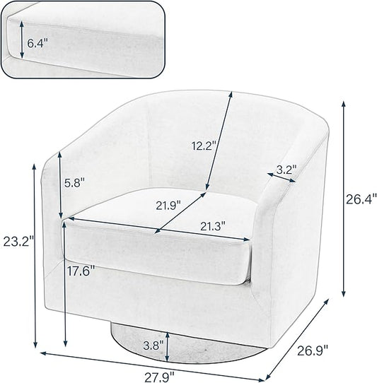 360° Swivel Barrel Accent Chair Armchair, Modern Round Club Arm Chair Upholstered Living Room Single Sofa Seating Bedroom Side Reading Seat in Fabric for Home Office (Beige)