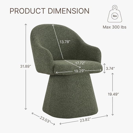 KISLOT Swivel Dining Chairs Set of 1, Upholstered Modern Barrel Dining Chairs with 360° Swivel Base, Chenille Velvet Fabric Accent Kitchen Chairs with Arms, Padded Dining Room Chairs, Green