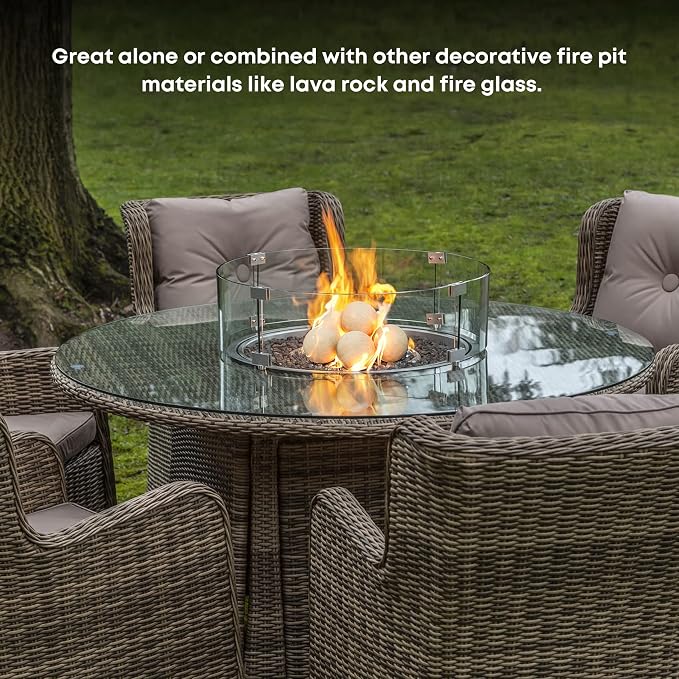 Stanbroil Ceramic Balls - 5” Round Fire Stones for Fire Pit Fire Bowl and Fireplace - Set of 6, Beige