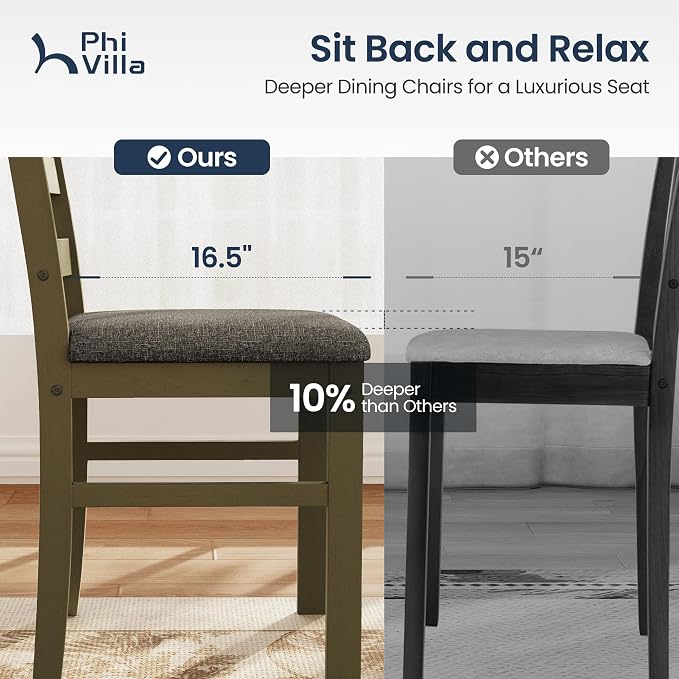 PHI VILLA Solid Wood Dining Table Set for 4, Marble Design Kitchen Table Chairs Set of 4, 5 Piece Space-Saving Dining Room Table Set for Apartment, Emperador Dark Marble& Olive