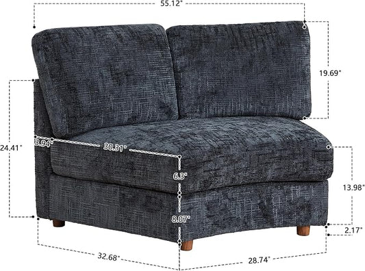 ORRD Modern Curved Chenille Armless Sofa Seat for Modular Sectional Couch for Living Room, Black Blue