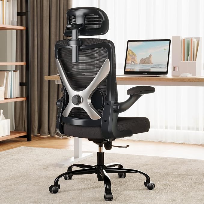 Ergonomic Office Chair - X-Shaped Computer Desk Chair Comfy, Gaming Chair, Office Chair with Lumbar Support, Mesh Office Chairs with Headrests, Desk Chair for Long Hours, Black Silver, Pack of 6