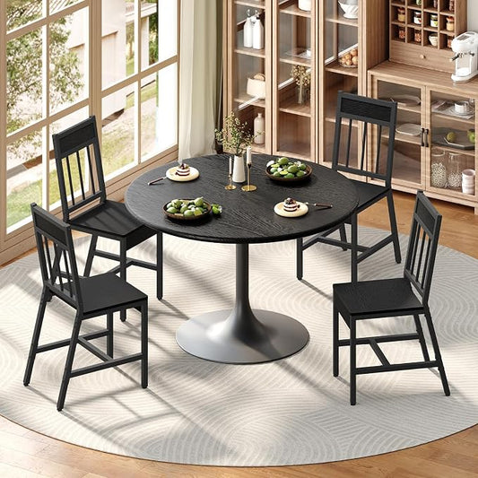 YATINEY Dining Chairs Set of 4, Industrial Kitchen Chairs with Metal Frame, Slanted Back, Wooden Dining Chair Set, for Kitchen, Living Room, Black CY03L4BB