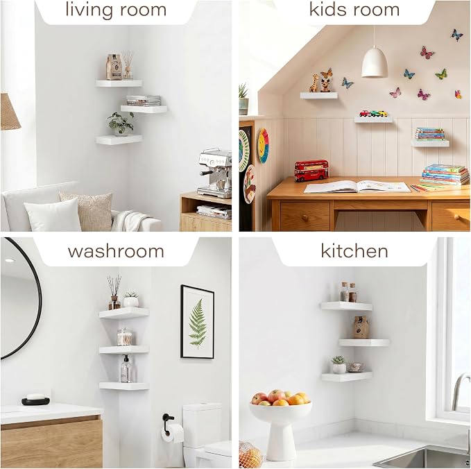 White Floating Shelves for Wall,Set of 3,11.8 Inches Wall Mounted Shelves Over Toilet Farmhouse Home Decor Display
