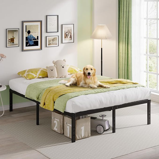 EMODA 18 Inch California King Bed Frames Heavy Duty Tall Metal Cal King Platform with Large Storage Space, No Box Spring Needed, Noise Free, Black