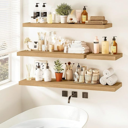 Vivelove 48 Inch Floating Shelves for Wall, 48x9 Display Shelves for Bathroom Living Room Kitchen Bedroom Office Farmhouse Home Decor - Set of 1, Oak