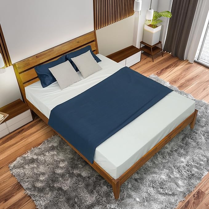 Acacia Emery Bed Frame with Headboard Solid Wood Platform Bed, King Size Bed Frame, Mid - Century Modern Wood Bed Compatible with All Mattresses, Easy Assembly, Non-Slip, Caramel.