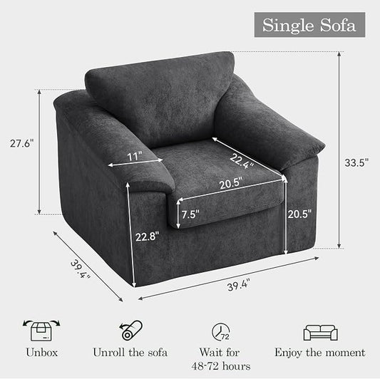 Boneless Single Sofa Chair, Modern Cloud Accent Chair, Comfy Deep Seat Couch for Living Room, Bedroom, Apartment, Small Space, No Assembly, Dark Gray