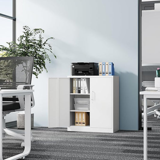Fesbos Metal Storage Cabinet-36” Tall Steel File Cabinet with Lockable Doors and Adjustable Shelves-White Steel Storage Cabinet for Home, School, Office, Garage