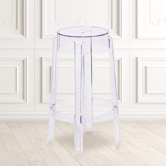 Flash Furniture Laney 25.75" Indoor/Outdoor Counter Height Transparent Dining Stool with Foot Ring, Stackable Ghost Counter Height Stool, Transparent