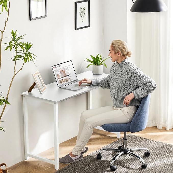 Sweetcrispy 32 Inch Small Computer Desk, Home Office Desk, Small Study Workstation for Bedroom, Study Table with X-Shaped, Modern Simple Gaming Table, White