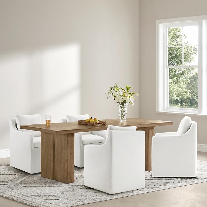 KISLOT Upholstered Dining Chairs Set of 4, Modern Dining Room Chairs with Casters & Washable Cover, Rolling Accent Chair with Hidden Storage for Kitchen, Farmhouse, Living Room, White, 4 Box