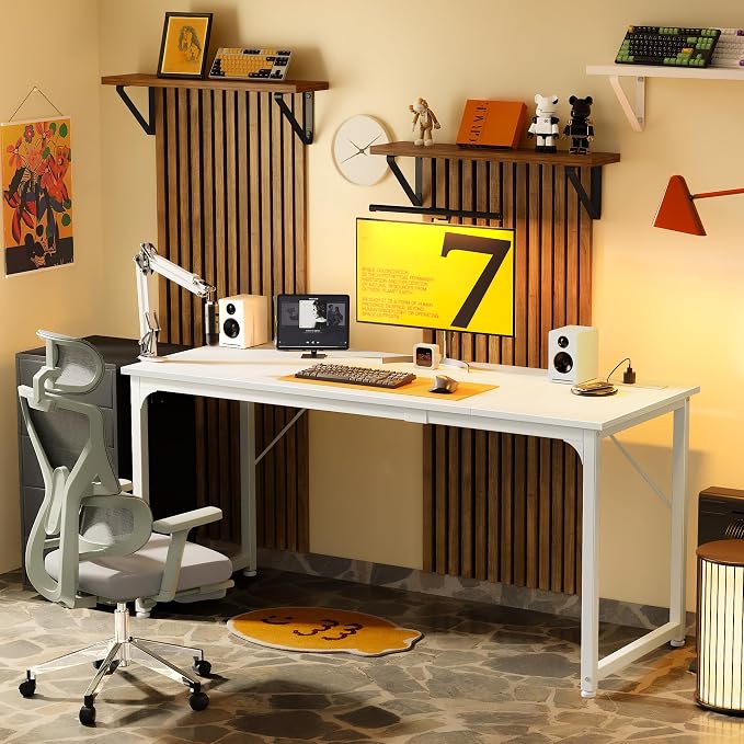 PRAISUN 63 X 24 Inch Office Computer Desk with Power Outlets and USB-C Port, Larger and Longer Gaming Desk, for Home Office, Study, Writing Work from Home Table, Metal Frame, Rustic Brown
