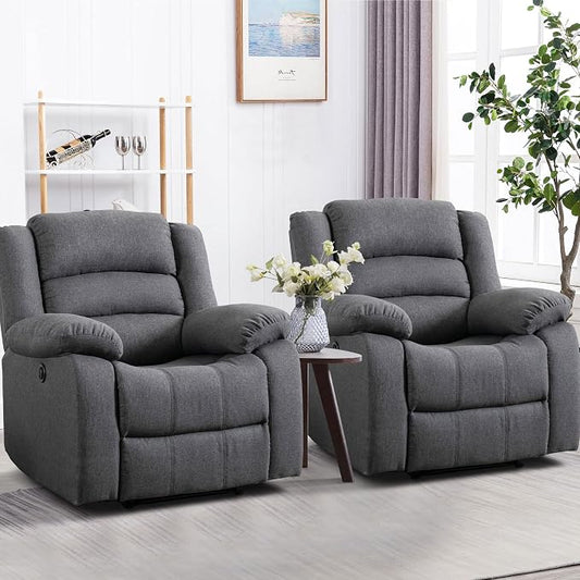EBELLO Classic Power Recliner Chair, Oversized Electric Overstuffed Chair with Thicked Cushion and Back, Single Sofa with Comfortable Armchair, Gray, 2Pcs