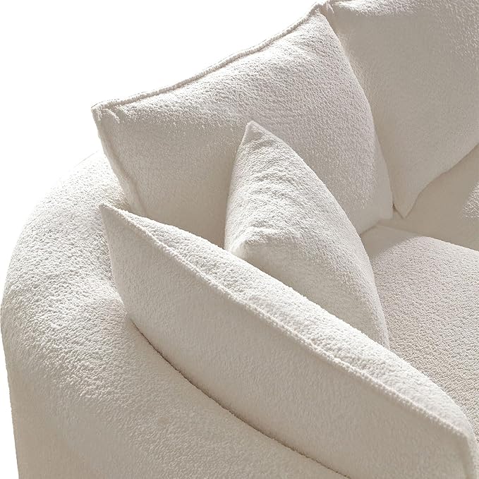 KEIKI 129" Luxury Curved Boucle Sectional Sofa with Left Chaise, Upholstered Modern Style Oversized 5-Seater Couch with Thickened Seat Cushions, Easy Assembly, for Apartment, Living Room, White