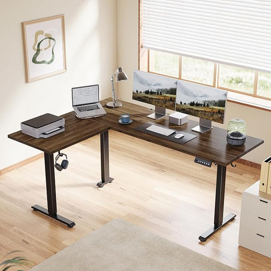 Agilestic L Shaped Standing Desk 63 inch Adjustable Height, Electric Corner Standing Desk, Sit Stand Computer Table with Splice Board, Dark Walnut