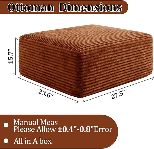 Corduroy Ottoman, Modern Boneless Cloud Foot Rest Foam Support, Oversized Modular Sectional Sofa Rectangel Stool for Living Room, Bedroom & Small Spaces, No Assembly Required (Orange, Ottoman)