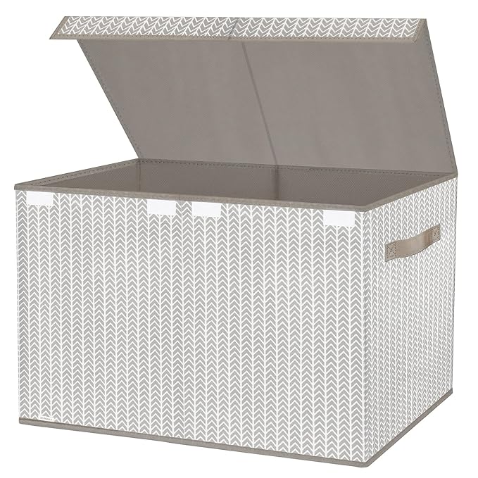 Toy Box Chest Organizer Bins for Boys Girls Kids, Large Collapsible Fabric Storage Container with Flip-Top Lid & Handles for Clothes,Blanket,Nursery,Playroom,Bedroom,Tree Branch Pattern (Gray)