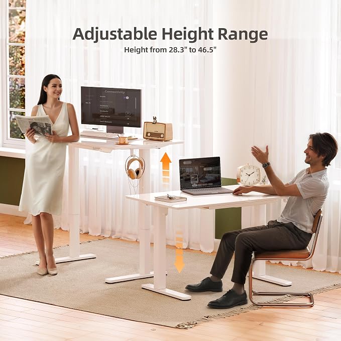 INNOVAR Glass Standing Desk with Drawers, 32×19 Inch Adjustable Stand Up Desk, Quick Install Home Office Computer Desk, White