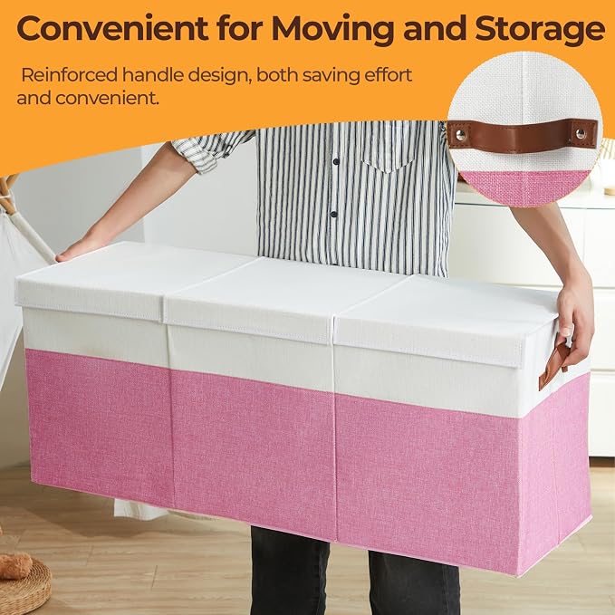 Extra Large Toy Box,150L Foldable Sturdy Toy Storage with Lid,40"x14"x16" Kids Storage Organizer,Toy Chest for Boys&Girls,for Nursery,Bedroom,Playroom,Living Room,Large Capacity Toybox(Pink)