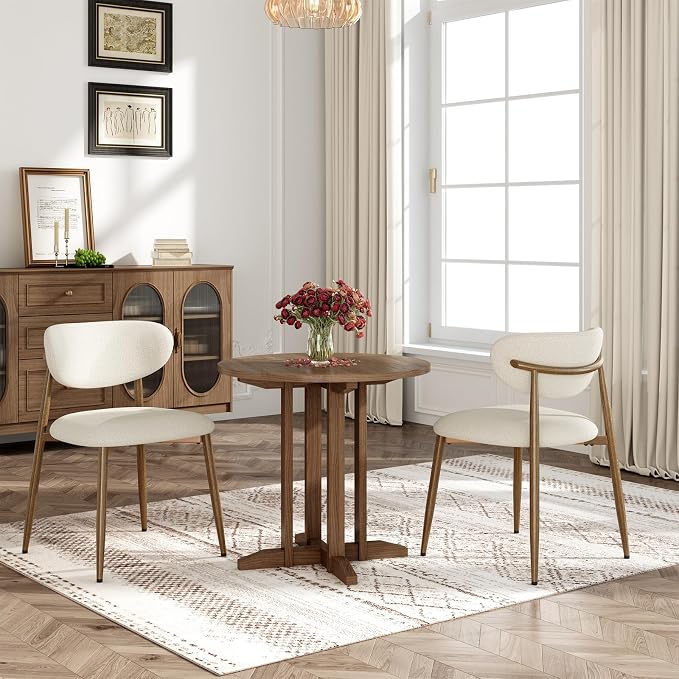 MALOL Dining Chairs Set of 6, Curved Back Kitchen Room Chairs with Metal Legs and Anti Slip Pads, Upholstered Dining Chair for Home and Restaurant, Beige