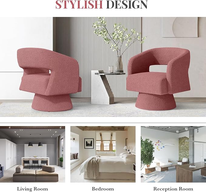 Luxanimarion Swivel Barrel Accent Chair,Oversized Teddy Upholstered Round Swivel Chair,Modern Luxury 360 Degree Living Room Vanity Chair for Bedroom Office,Pink,2PCS