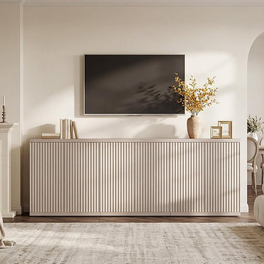SICOTAS Buffet Cabinet with Storage Accent Sideboard Modern Credenza with Doors & Shelves Fluted Media Console Mid Century Coffee Bar Table for Living Room Kitchen Dining Room Hallway(3PCS)
