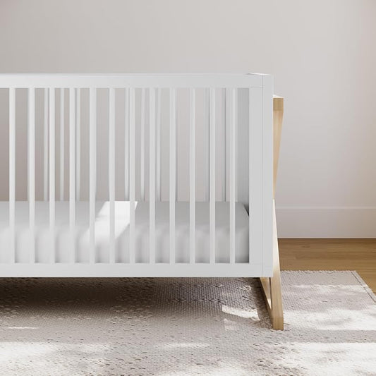 Storkcraft Equinox 3-in-1 Convertible Crib – GREENGUARD Gold Certified, Fits Standard Crib Mattress, Converts to Toddler Bed and Daybed, 4 Adjustable Mattress Heights (White and Driftwood)